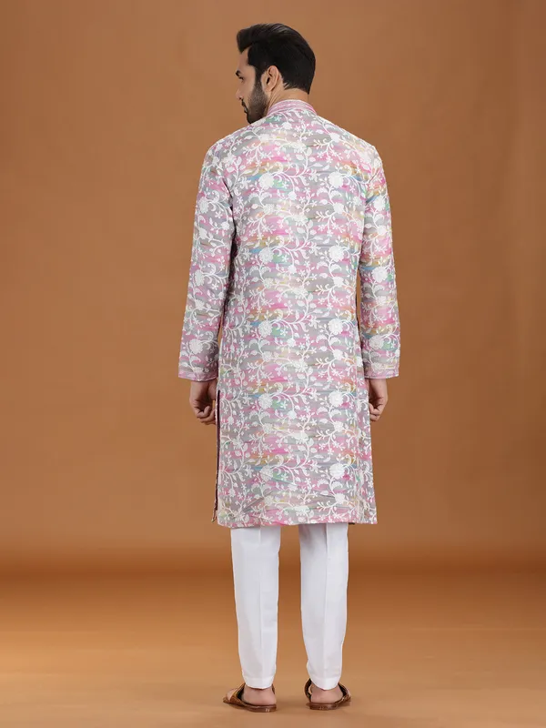 Vibrant multi color printed viscose kurta set