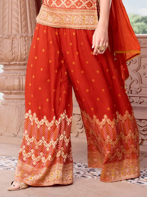 Vibrant orange silk palazzo suit for wedding wear
