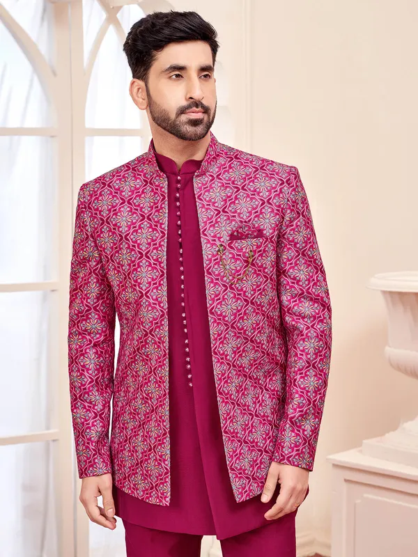 Vibrant rani printed indo western for wedding and reception