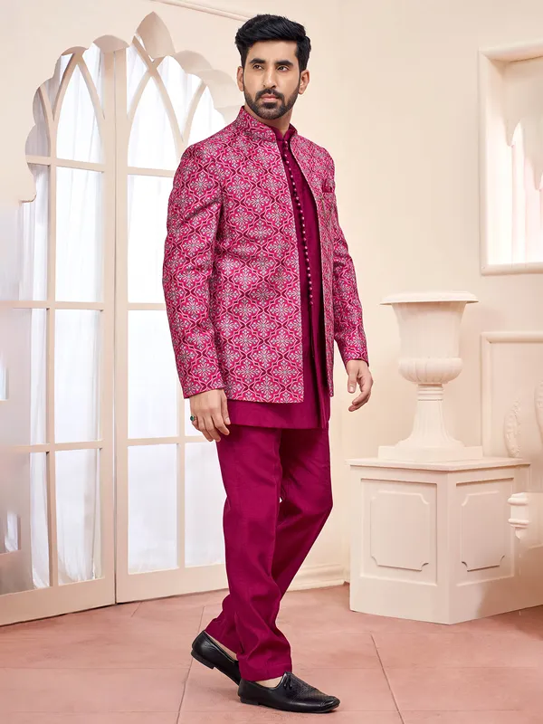 Vibrant rani printed indo western for wedding and reception
