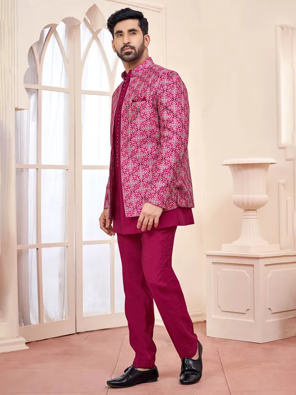 Vibrant rani printed indo western for wedding and reception