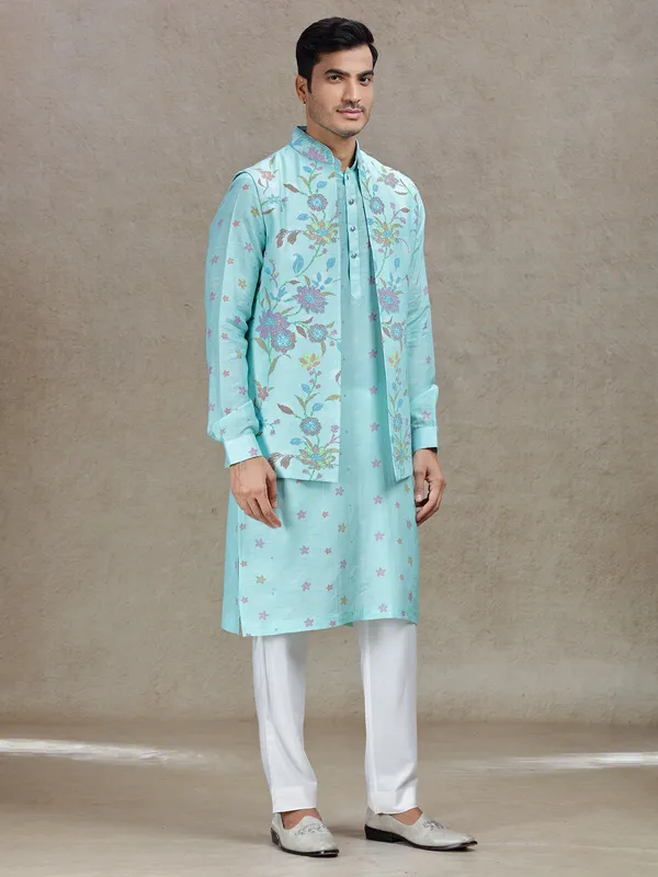 Vibrant style aqua waistcoat set for festive celebrations