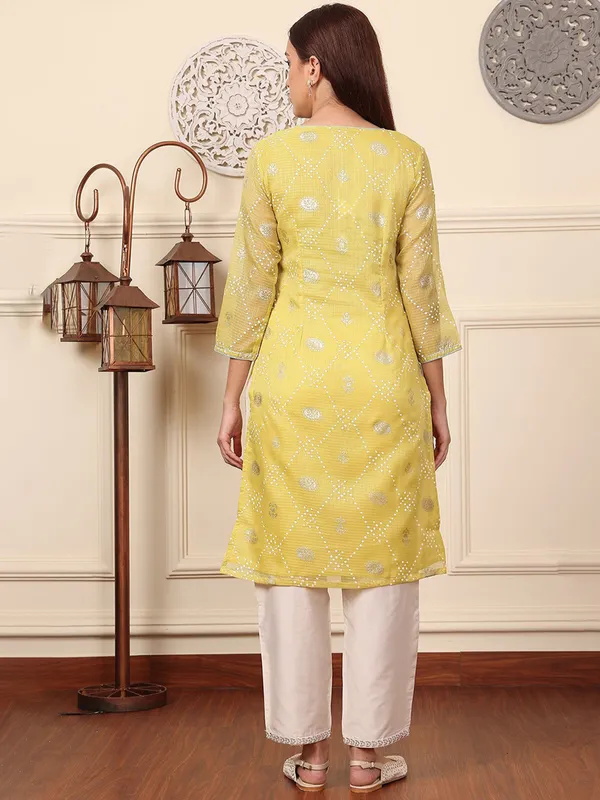Vibrant yellow cotton kurti for women