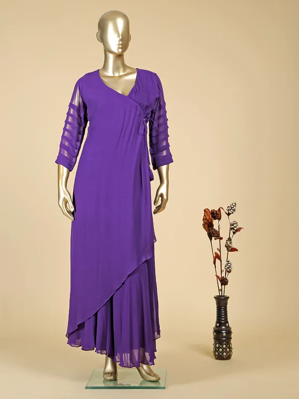 Violet floor length suit with printed dupatta