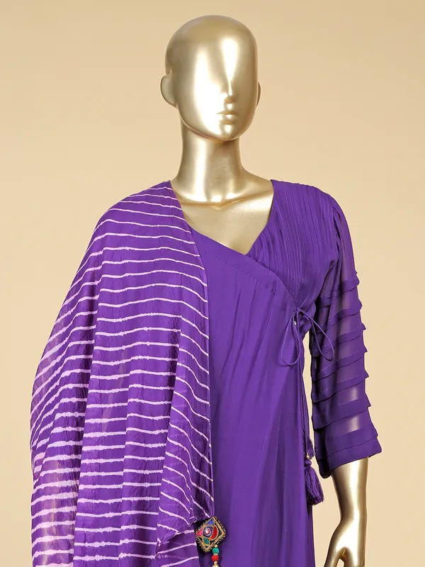 Violet floor length suit with printed dupatta