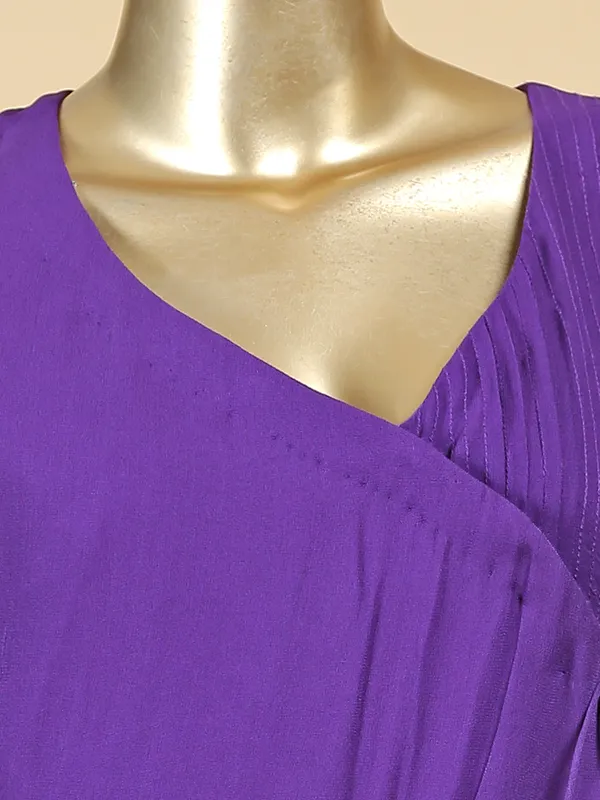 Violet floor length suit with printed dupatta