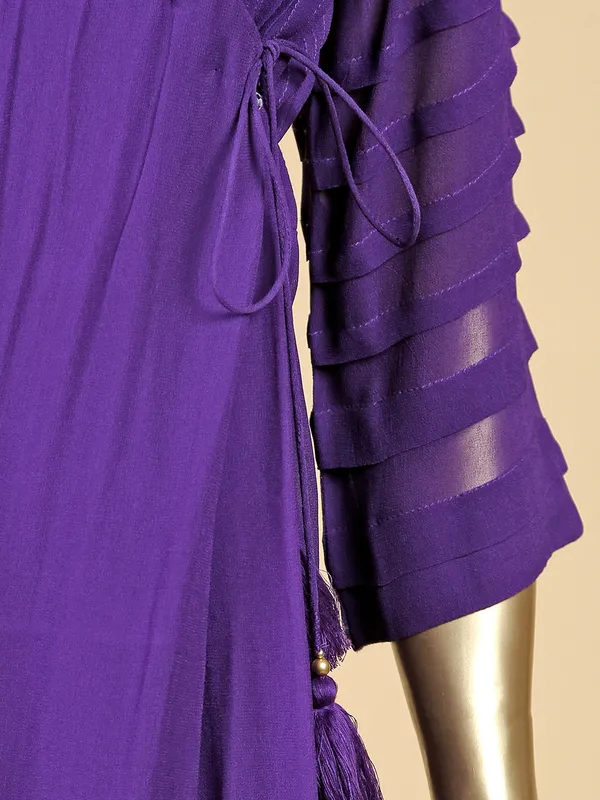 Violet floor length suit with printed dupatta