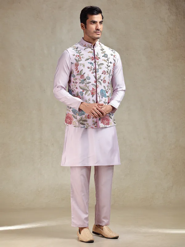 Violet flower pattern waistcoat set for reception