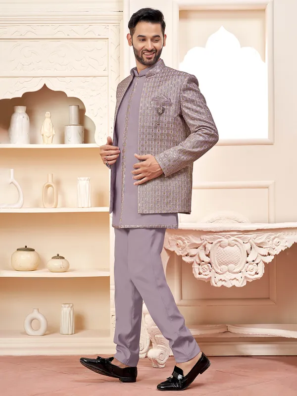 Violet indowestern for wedding glamour