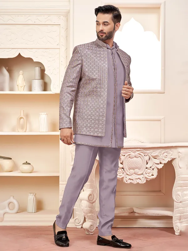 Violet indowestern for wedding glamour