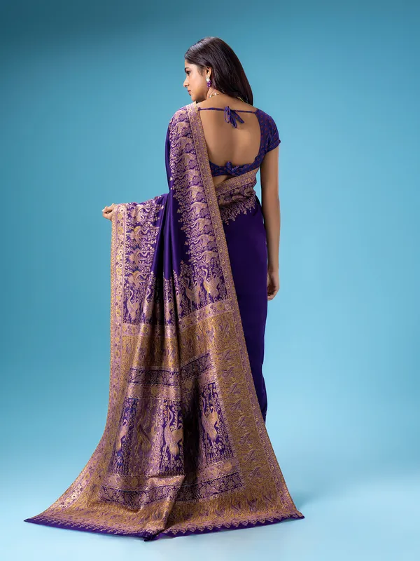 Violet pashmina silk saree for wedding