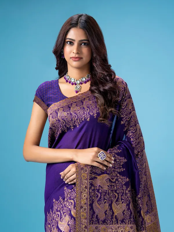 Violet pashmina silk saree for wedding