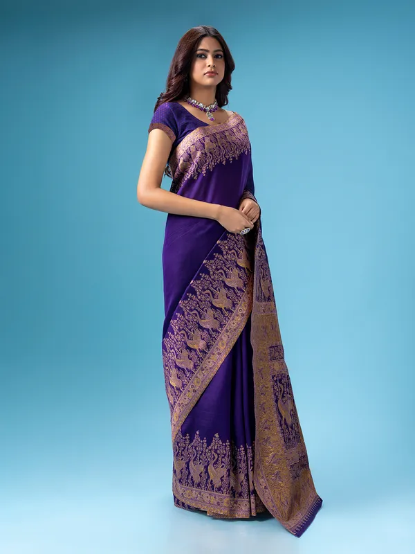 Violet pashmina silk saree for wedding