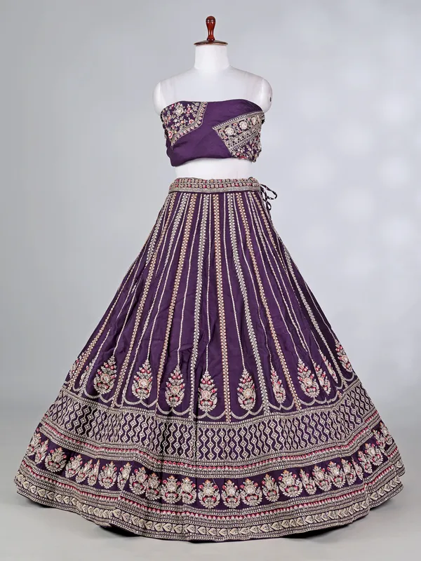 Violet raw silk lehenga choli with zardosi work
