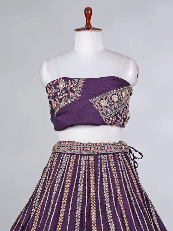 Violet raw silk lehenga choli with zardosi work