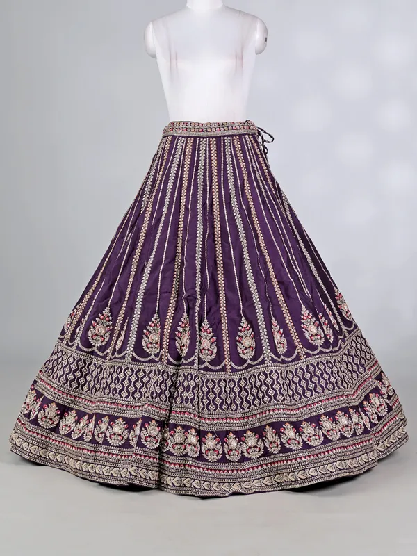 Violet raw silk lehenga choli with zardosi work
