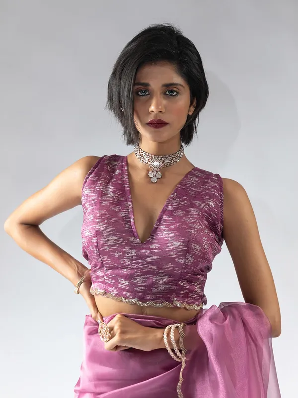 Violet ready to wear organza saree for party wear