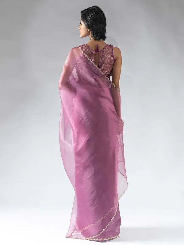 Violet ready to wear organza saree for party wear