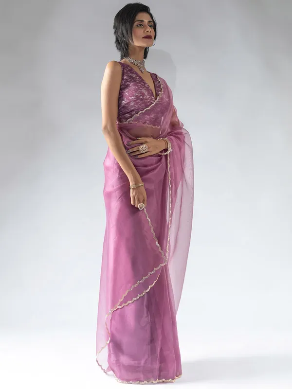 Violet ready to wear organza saree for party wear