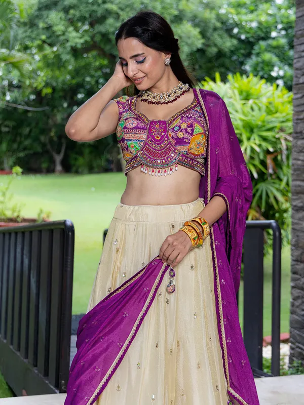 Violet silk wedding wear lehenga choli for woman