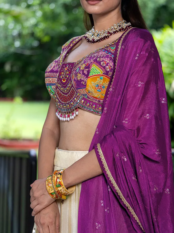 Violet silk wedding wear lehenga choli for woman