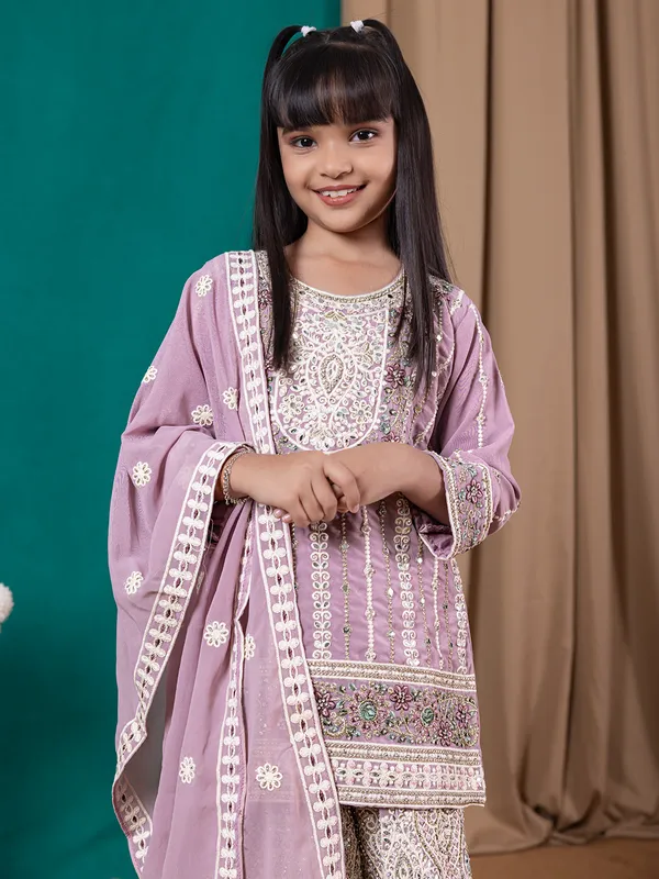 Violet stylish georgette palazzo suit for festive