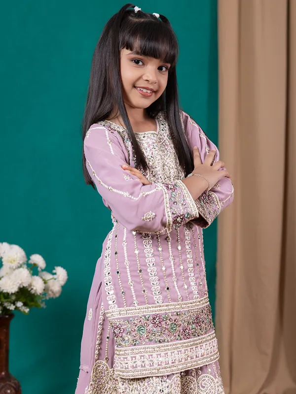 Violet stylish georgette palazzo suit for festive