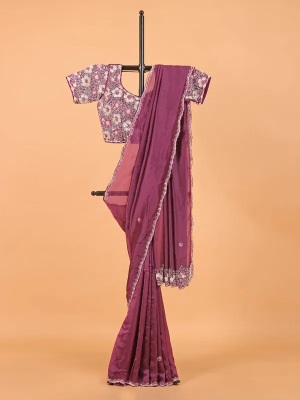 Violet tissue silk saree for wedding wear