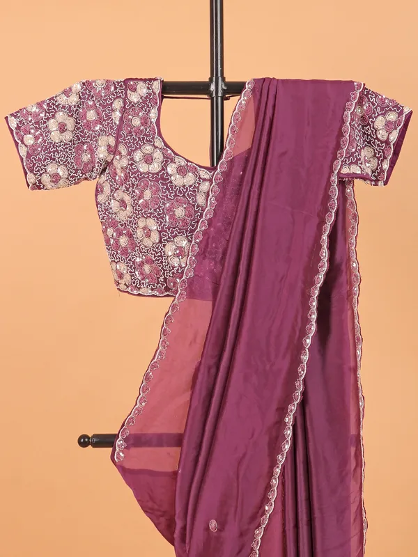 Violet tissue silk saree for wedding wear