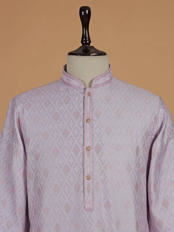 Violet trendy textured silk kurta suit for men