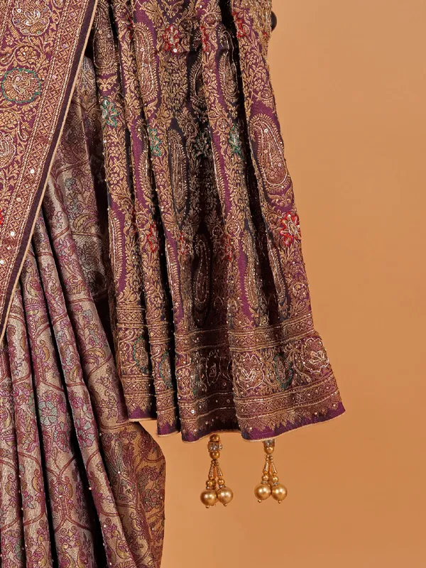Violet zari weaving art kanjivaram silk saree