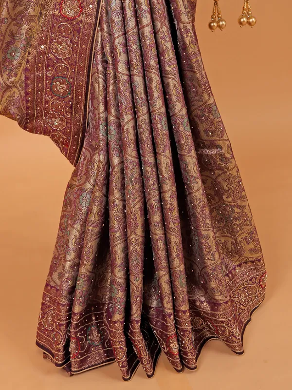 Violet zari weaving art kanjivaram silk saree
