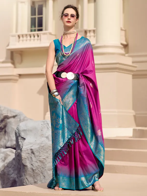 Violet zari weaving saree in soft silk
