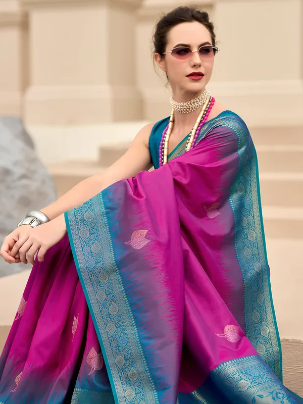 Violet zari weaving saree in soft silk