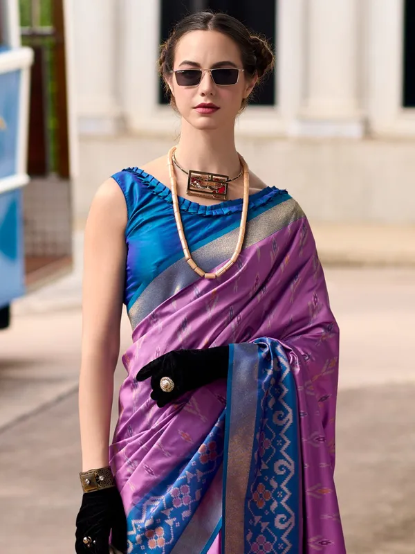 Violet zari weaving soft silk saree
