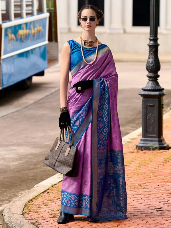 Violet zari weaving soft silk saree