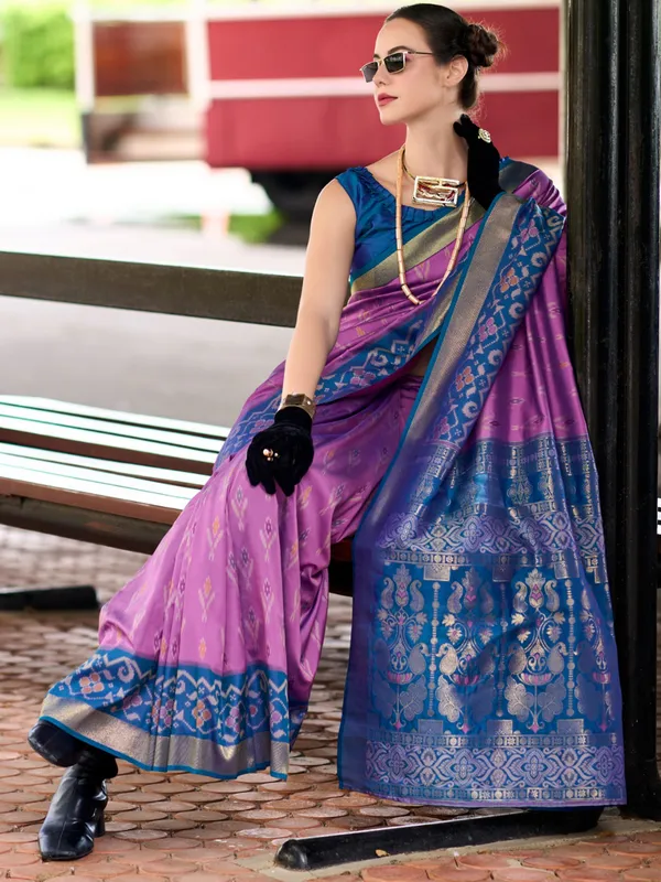 Violet zari weaving soft silk saree
