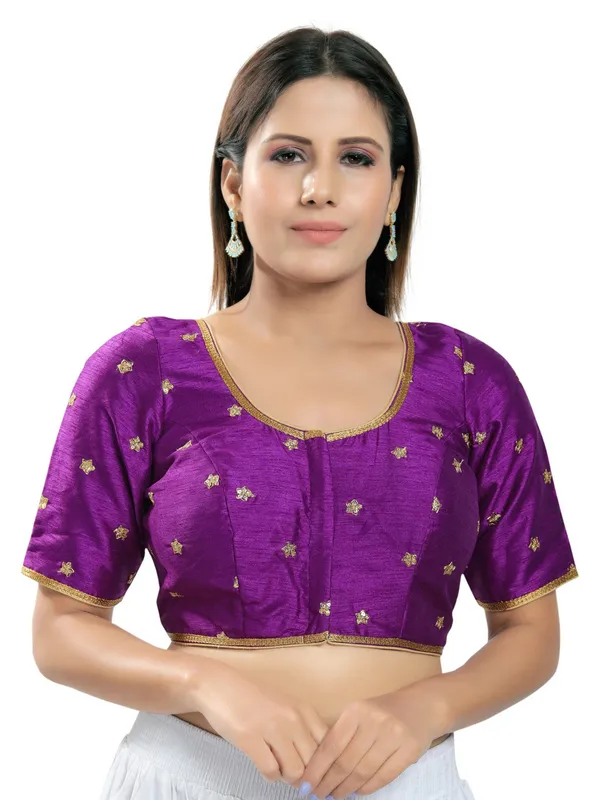 Voilet gorgeous silk saree readymade blouse