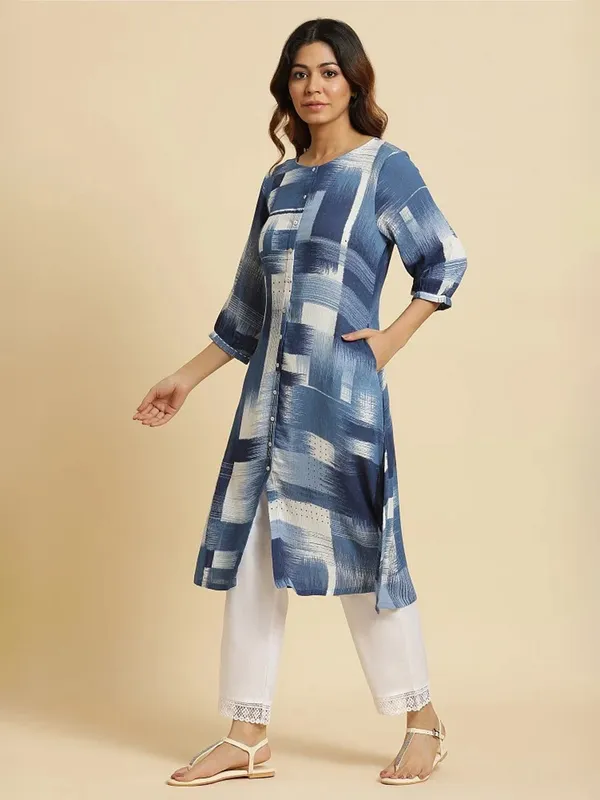 W blue cotton printed kurti