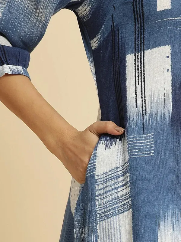 W blue cotton printed kurti