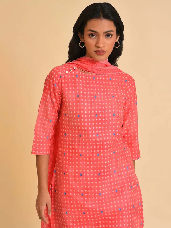 W coral pink cotton kurti set