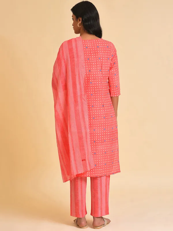 W coral pink cotton kurti set