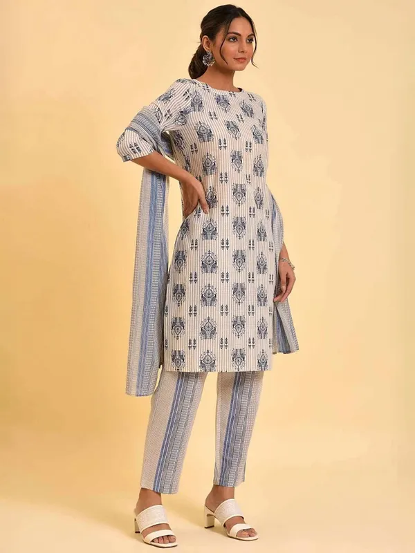 W cotton cream printed kurti