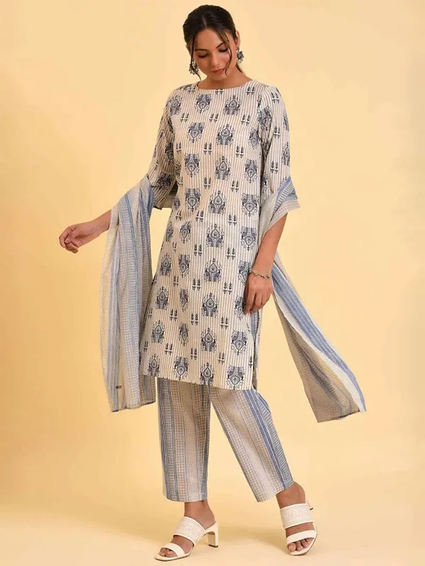 W cotton cream printed kurti