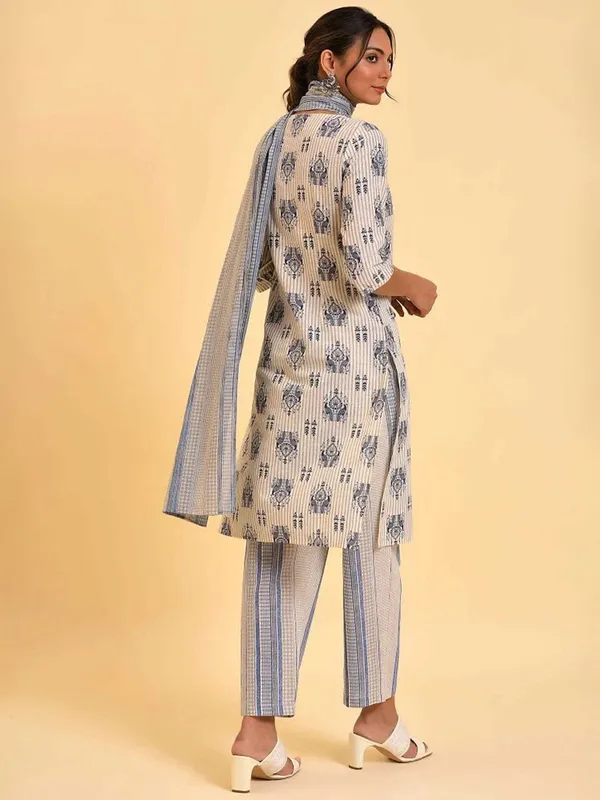 W cotton cream printed kurti
