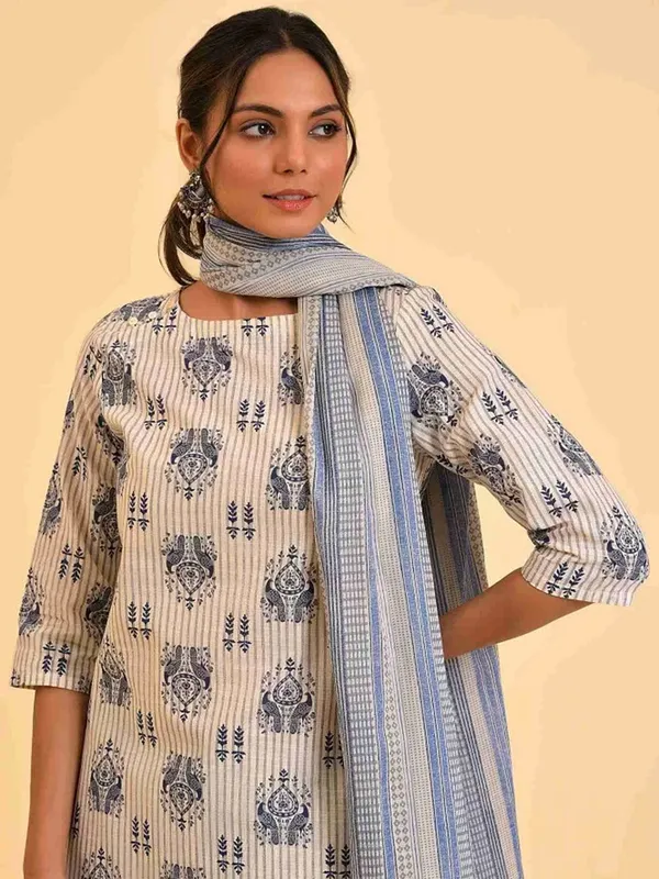 W cotton cream printed kurti