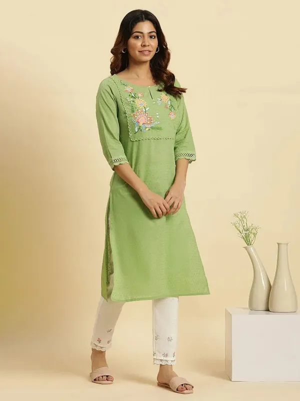 W cotton green casual kurti