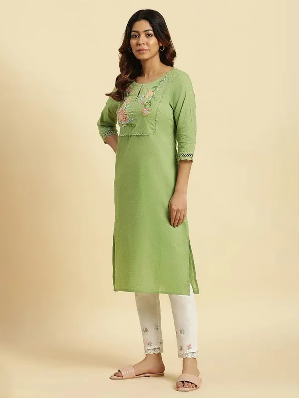 W cotton green casual kurti