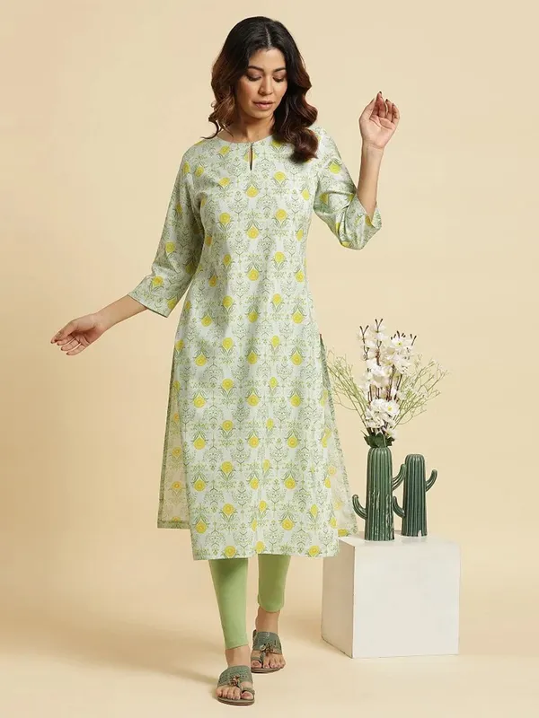 W cotton light green printed kurti