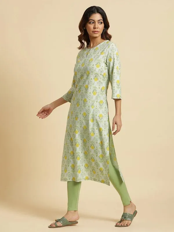 W cotton light green printed kurti